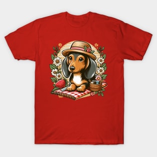 Cute Dachshund Dog Sitting in Flowers T-Shirt